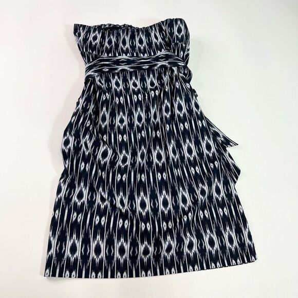 Athleta Anywhere Strapless Wrap Dress Womens 10 Blue & White Ikat Pocket Mini - Picture 4 of 8